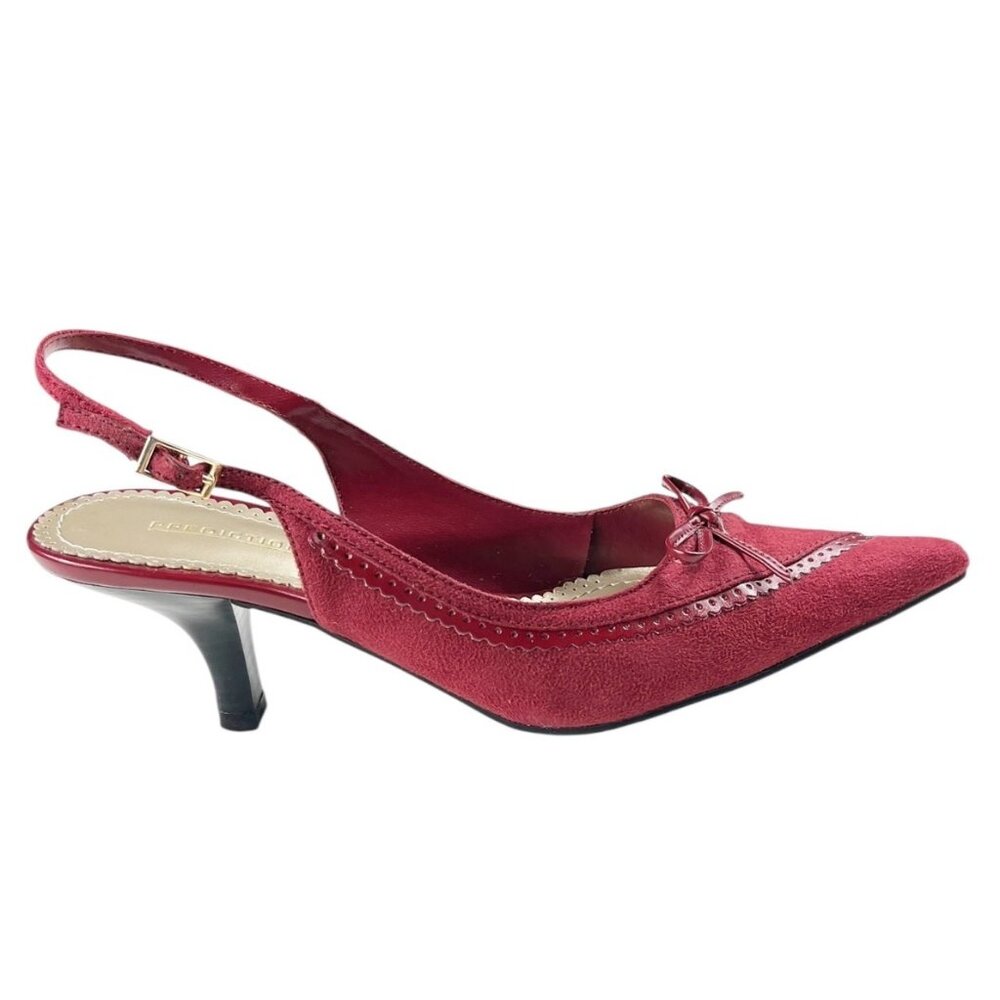 Predictions Jacelyn Red Faux Suede Heels Slingback Shoes Size 7 Preppy Classy